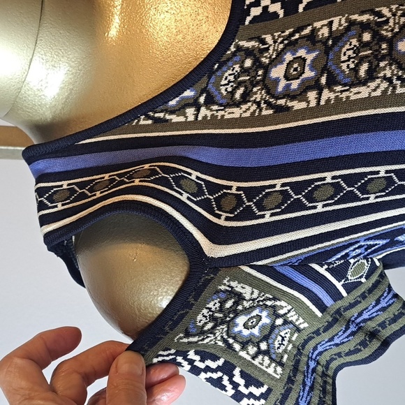 Chelsea & Violet Black, Blue & Olive Print Stretch Knit Dress With Open Shoulder - Picture 4 of 10